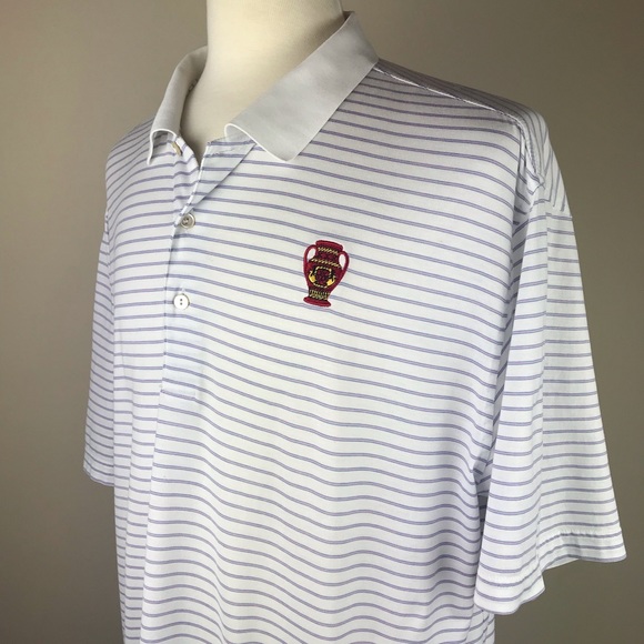 Peter Millar White Striped Golf Club Logo Polo - Picture 5 of 6